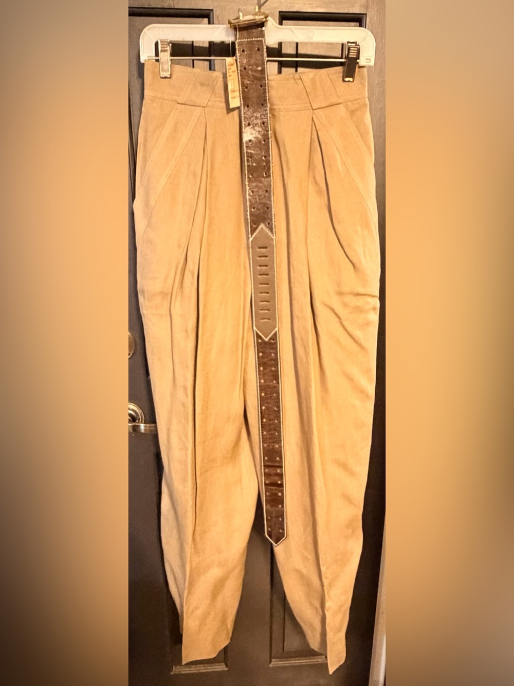 VTG 80s Escada Pleated Trousers High Waist Pants NWT Made In Italy Leather Belt
